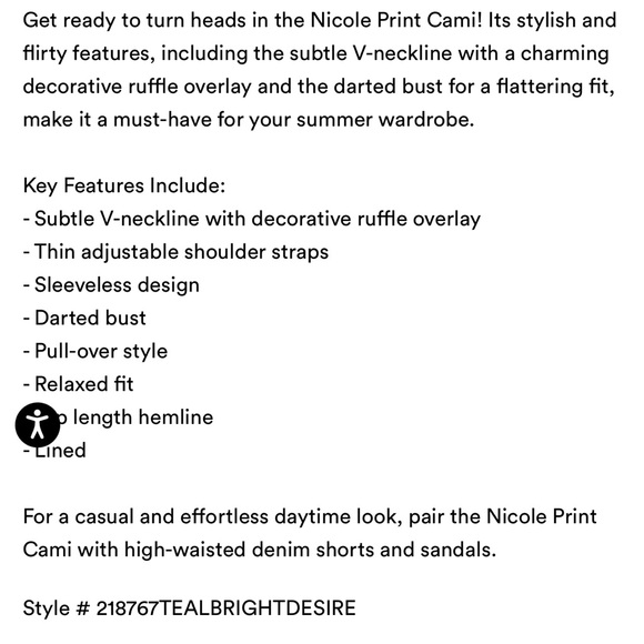 City Chic Nicole Print Cami - teal Size 18 - Picture 9 of 10